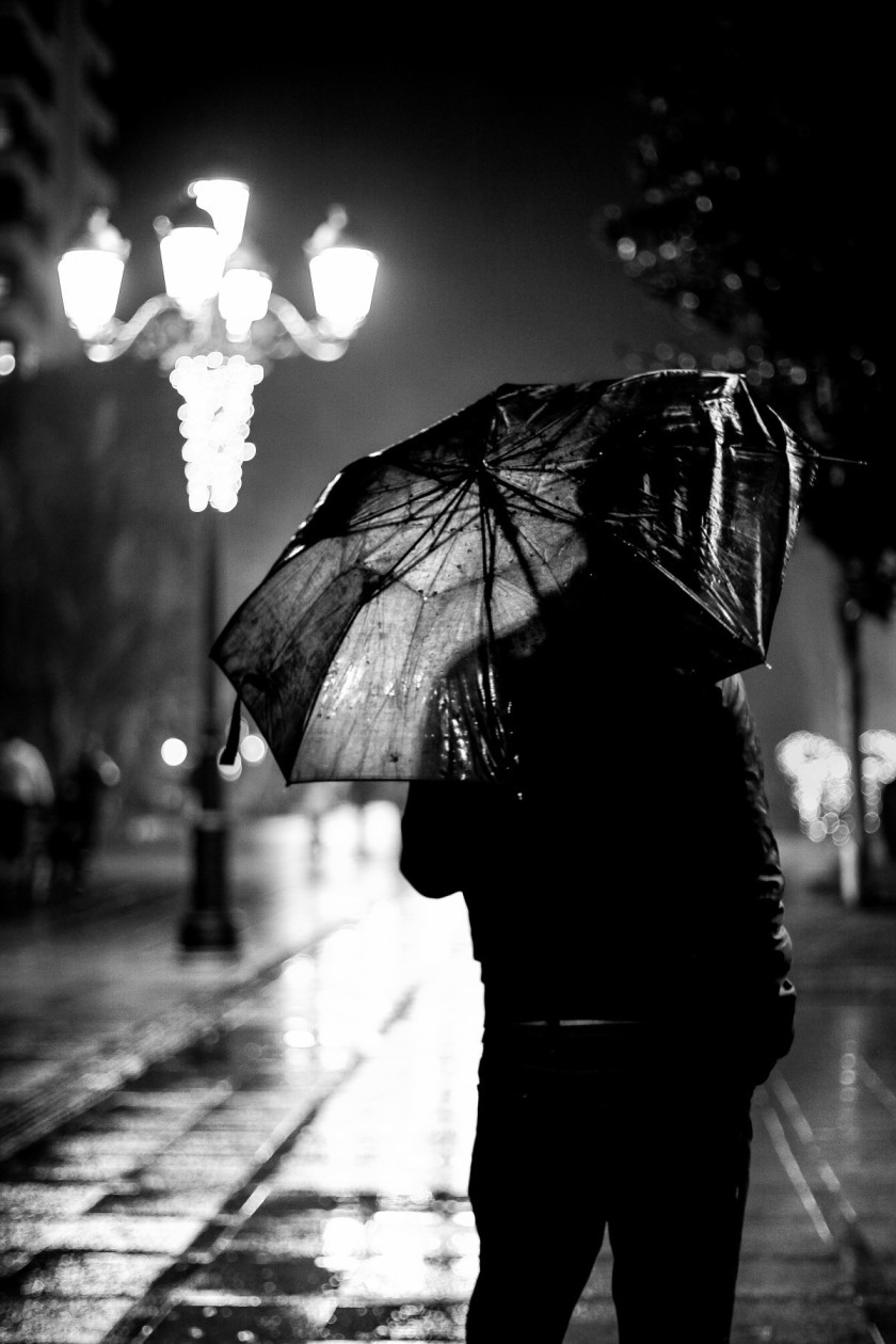 Black and white man person rain rainy street umbrella 1084087 jpgd